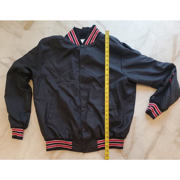 Vintage Black Satin Button-Up Bomber Jacket Men's Size L SIMPLICITY Tractors - Picture 5 of 7